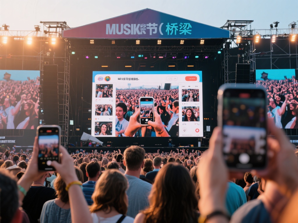 例如音乐节现场常采取互动方式，让观众利用